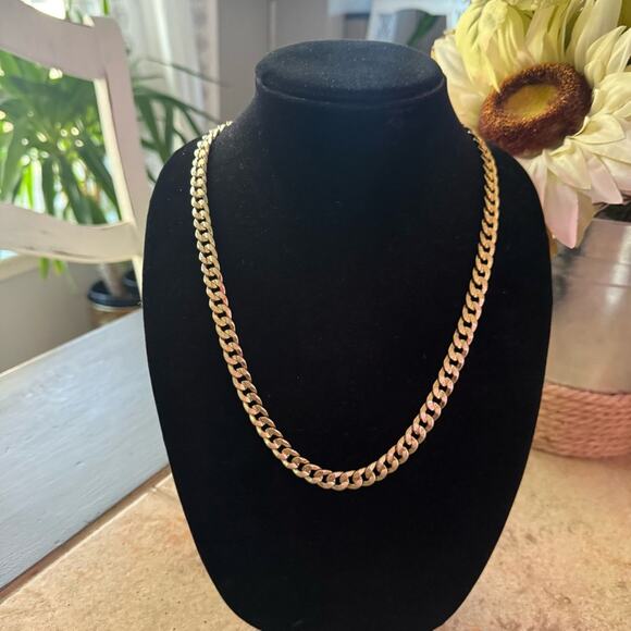 14K Gold Plated Solid Thick Chainlink Necklace - Picture 1 of 9